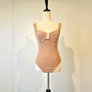 Aria Bustier Ribbed Bodysuit in Dusty Rose